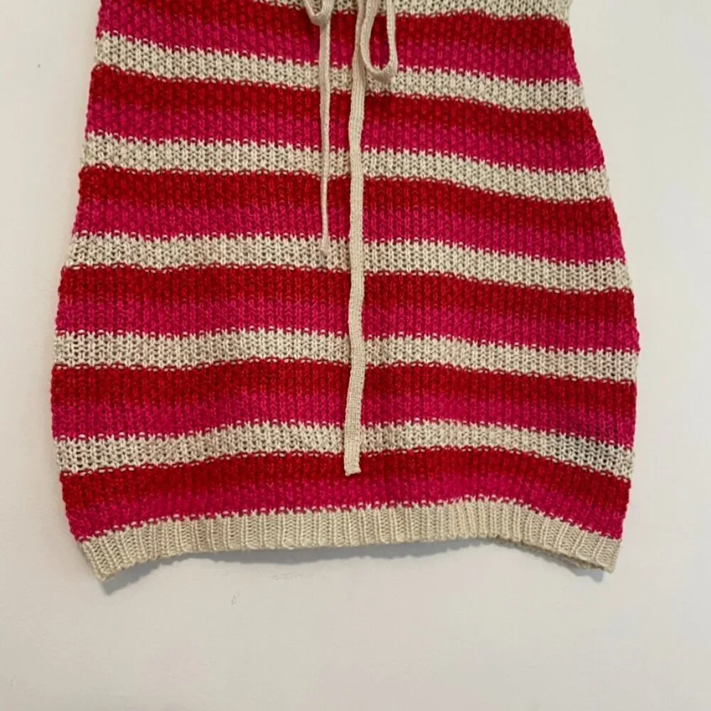 NEW NWT FASHION NOVA Mariyah Crochet Mini Skirt Cream Beige Red Pink Stripe Knit